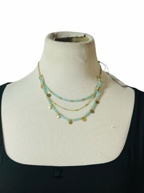 NWT Canvas Jewelry Blue Beaded Gold Disc Multistrand Necklace